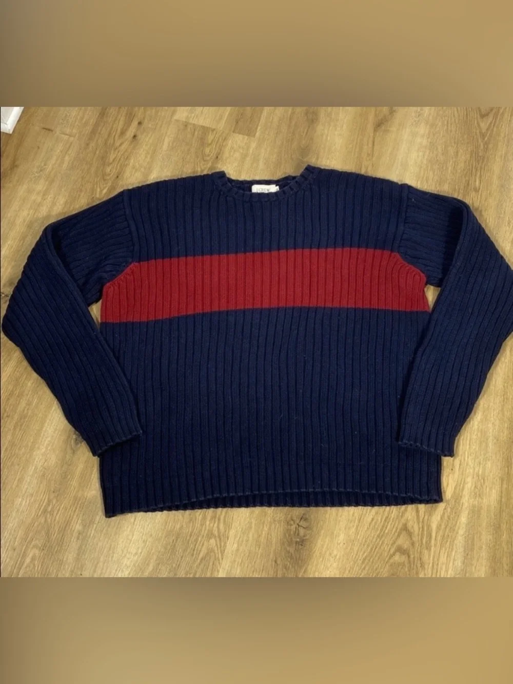 Vintage J. Crew 100% Cotton Navy and Burgundy Crewneck Sweater size XL